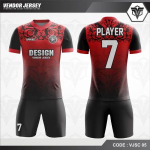 desain jersey futsal printing warna merah hitam motif