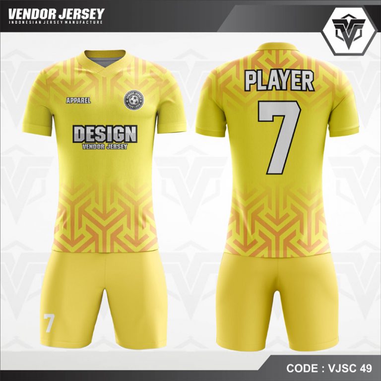 Desain Baju Futsal Warna Kuning Berornamen Modern | Vendorjersey.com