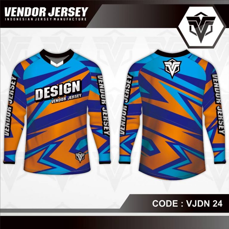 Download Desain Jersey Sepeda Motif Zig Zag Warna Biru Orange | Vendor Jersey