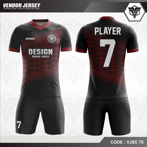 Desain Jersey Futsal Warna Hitam Merah Tampil Misterius | Vendorjersey.com