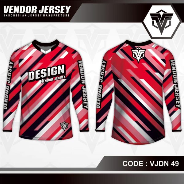 Download Desain Jersey Sepeda Motif Garis Diagonal Warna Merah Putih Hitam | Vendor Jersey