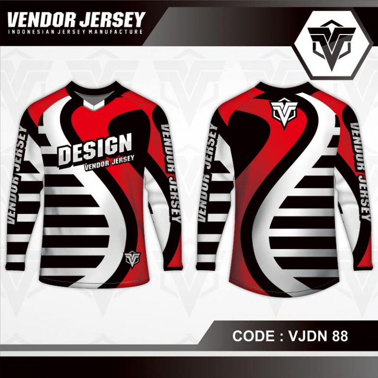 Download Desain Jersey Sepeda Motif Bergelombang Warna Merah Putih Hitam | Vendor Jersey